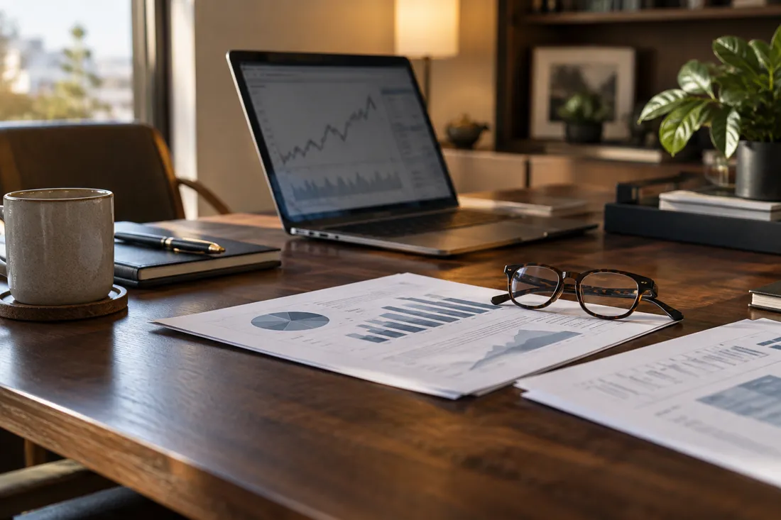 Illustrative photograph of a professional research desk